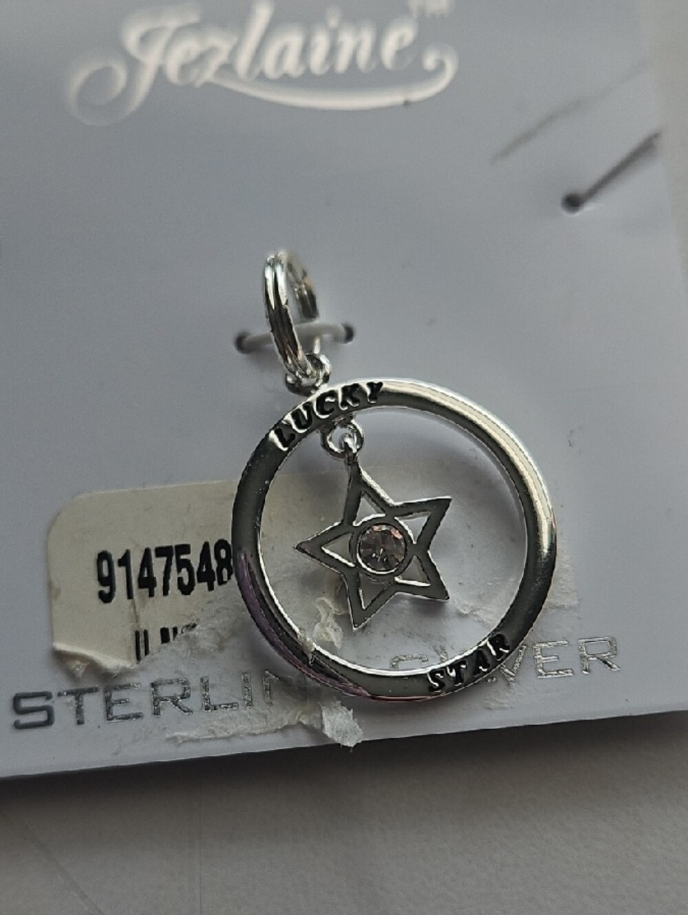 Sterling Silver 'Lucky Star' Moveable  Pendant Charm  With CZ Stone New
